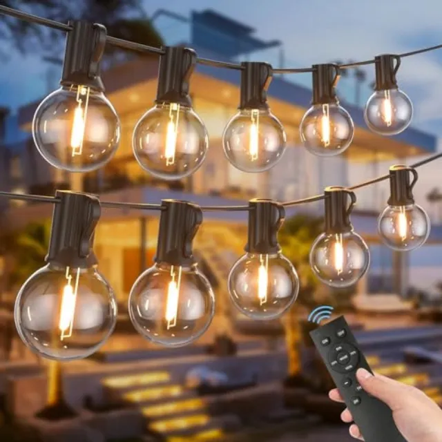 ModernStore Lichtslingers Voor Buiten, 45M Dimbare Lichtslingers Voor Buiten met Afstandsbediening, 75+3 Onbreekbare Lampen, IP45 Waterdicht, Warmwitte Buitenlichtslingers Voor Tuinen, Patio, Bistro