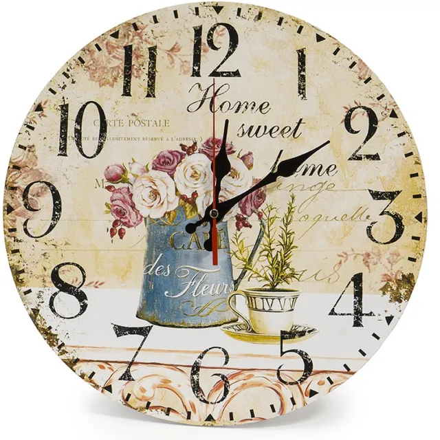 LOHAS Home 30 cm houten wandklok/keukenklok in landelijke stijl, stil en niet-tikkend voor de keuken, thuiskantoor, woonkamer en slaapkamer (café & bloemen)