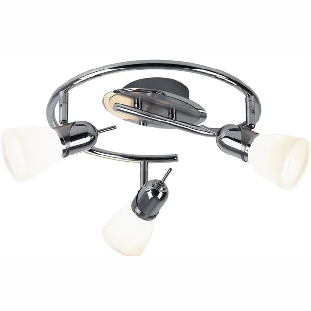 ESTO Plafondlamp 3 vlammen Spotrondell zwenkbare plafondlamp glazen kappen, chroom staal, 3x E14 LED 3W 320Lm warm wit, D 38 cm zilver