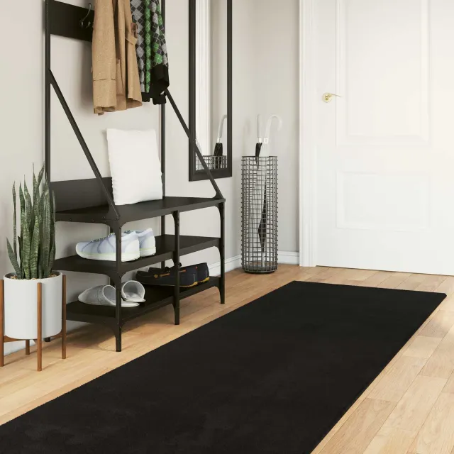 vidaXL Vloerkleed HUARTE Zwart 80 x 300 cm 100% Polyester Plat, foto 2