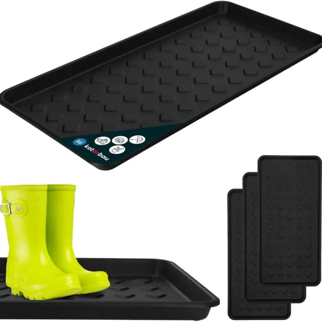 KOTARBAU 3 stuks Schoenenlekbak, Lekbak Schoenen, Kunststof, 72 x 35 cm, Zwart, Schoenendruipbak, Schoenmat, Laarzen Afdruipmat, Schoenafdruipbak, Schoenenschaal, Lekbak voor Natte Schoenen