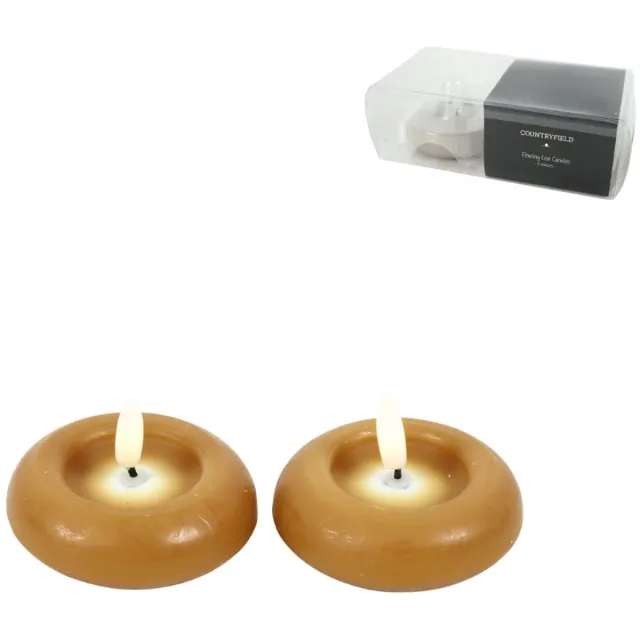 Countryfield LED drijfkaars Lyon vlameffect amber 7,5 cm set van 2, Led kaarsjes, Drijfkaarsjes Amber, Caramel