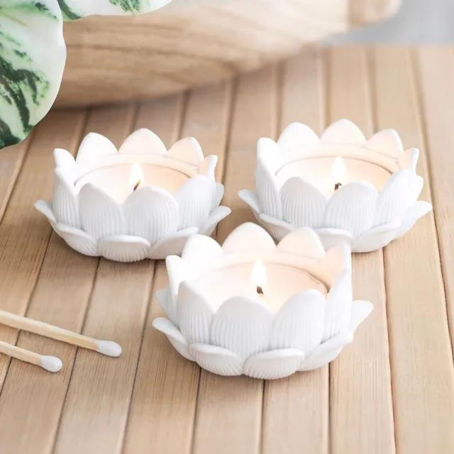 Something Different Set of 3 White Lotus Flower Theelichthouder - Wit