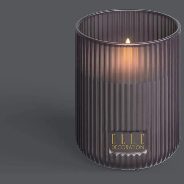 Sompex Elle Decoration - BELLEVILLE 1-lichts LED kaars in glas, 12 cm, paraffine, taupe geribbeld glas - luxe kado voor hem / haar