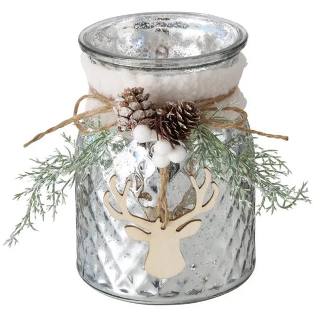 Boltze Xmas Kandelaar pot met kerststukje WILKA, hoogte 16 cm Zilver