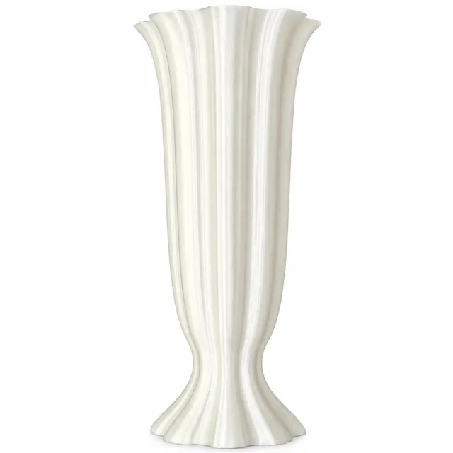 SWGOTA Witte 3D-geprinte vaas 21 cm - Verticaal reliëf, golvende rand en uitlopende voet - Afzonderlijk verpakt