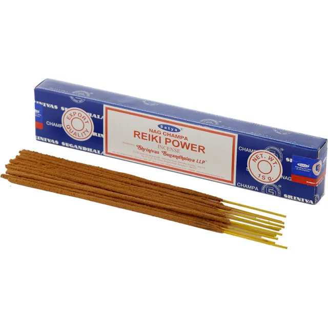 Satya Nag Champa wierrook stokjes Reiki Power geur - 15x - Lichaam in balans - Meditatie - staafjes van 21 cm Multi