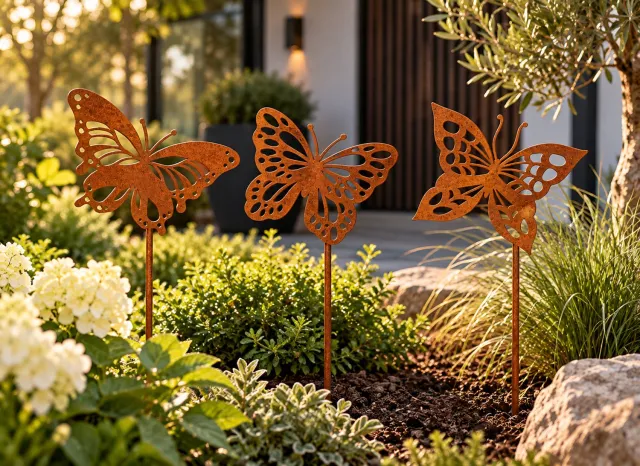 Metaal Decoraties Tuindecoratie- Cortenstaal-Tuinsteker-Tuinbeeld-Tuindecoratie voor buiten-Vlinders-Vlinder decoratie -1.5 mm Dik- Metalen Tuindecoratie-Vlinder