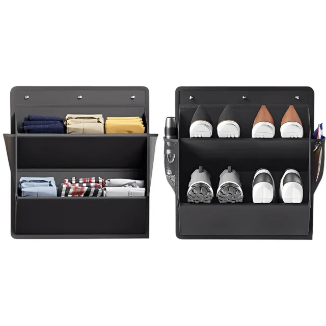 Peysaitr Deur-opbergzak voor schoenen - Wandgemonteerde dubbellaagse opbergtas - Schoenenzak Hangend - Ruimtebesparend - Voor Schoenen/Woonaccessoires Enz - Oxford stof - zwart - 46.5x43 cm - 2 stuks