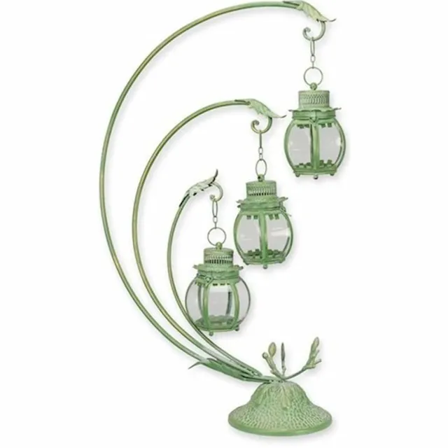 MadDeco Boutique Trukado - Brocante lantaarn op voet met 3 bolletjes - hoogte 84,5cm Groen