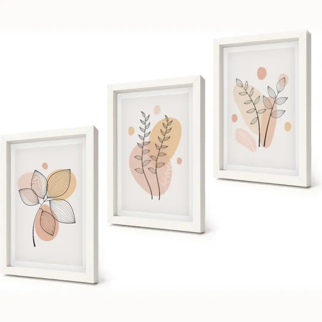 Coloray 3-Delige Schilderij Set - Minimalistische planttekeningen in pastelkleuren - 20x30 - Stijlvolle Wanddecoratie - Interieur - Decoratieve Schilderijen Witte lijst