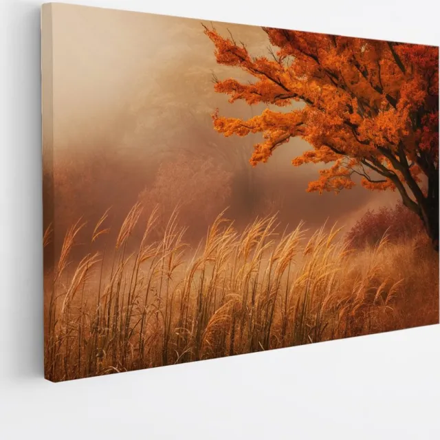 Saammp Canvas Schilderij - Bos tijdens de herfst - Landschap - graan - Natuur - 70x50 - Foto op canvas - Wanddecoratie - Muurdecoratie Woonkamer - Slaapkamer decoratie - Canvas Print Multicolor