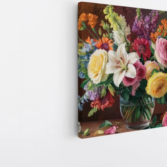 Saammp Canvas Schilderij - Kleurrijk - Bloemen in vaas - Abstract - Natuur - 30x30 - Foto op canvas - Wanddecoratie - Muurdecoratie Woonkamer - Kantoor Decoratie Multicolor