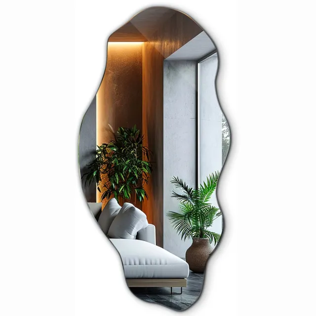 TULUP Spiegel - Spiegel Organisch - 45 cm x 90 cm - Organische Vorm Spiegel - Spiegel Voor de Woonkamer - Spiegel Organische Vorm - Spiegel Organisch - Scandinavische Wandspiegel Zilver