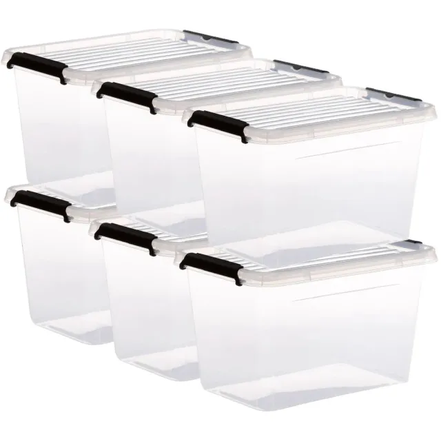 5Five® 5Five opberg kist met deksel - 6x - Clip Box - 6,5 liter - 29 x 20 x 18 cm - kunststof - transparant