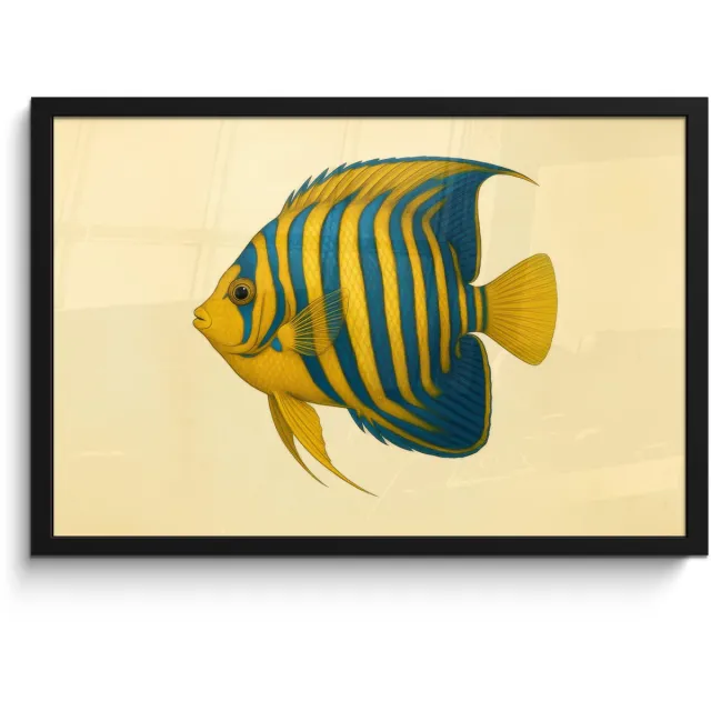 FrameYourWall Poster in lijst - Fotolijst 60x40 cm - Posters - Felgeel - Vis - Strepen - Vinnen - Posterlijst zwart - Decoratie - Wanddecoratie woonkamer - Muurdecoratie slaapkamer Vis - Vinnen - Strepen