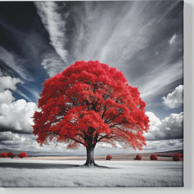 Trendex Global Vierkant Canvas Schilderij - Rode Boom - Landschap - 60x60x2 cm Rood
