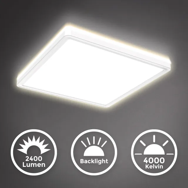 B.K.Licht Pafonniére - dimbaar - witte plafondlamp - hoekig (l: 29.3cm) - 4.000K neutral wit licht