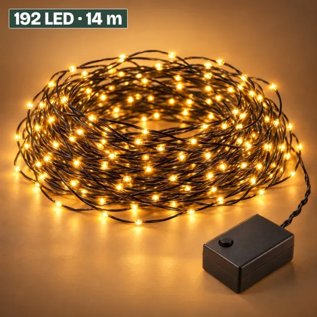 Levano Kerstboomverlichting 192 LED 14,5 m - Kerstverlichting Buiten - Kerstlampjes - Lichtsnoer Binnen en Buiten - LED Verlichting - Kerstverlichting op Batterij - Lichtslinger - Extra Warm Wit - Snoerverlichting - Timer - IP44