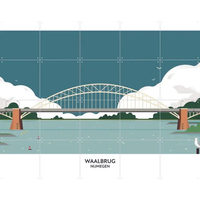 IXXI Waalbrug, Studio Kars + Boom & Design Podium Nijmegen - 100 x 80 cm - Grote wanddecoratie en posters - Grafisch Ontwerp, Geometrische Kunst Blauw