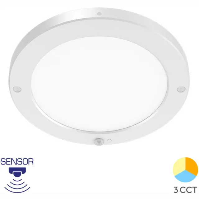 BRAYTRON LED Plafondlamp met Bewegingssensor + Dag en Nacht Sensor - 20W - Aanpasbare Kleur CCT - 360° Zichthoek - Opbouw/Inbouw - Rond - Mat Wit