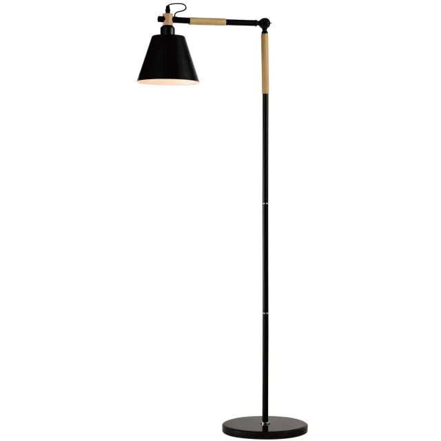 QUVIO Vloerlamp Scandinavisch - Hout met ronde lampenkap - Diameter 19,5 cm Zwart
