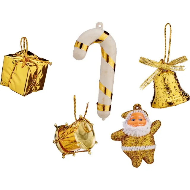 Krist+ Kerstornamenten inclusief piek - 24 st - kunststof - goud - voor mini kerstboom Goudkleurig