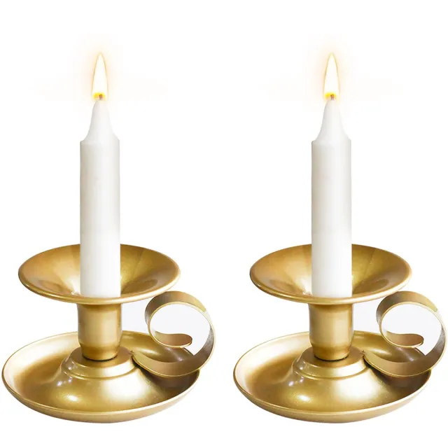 Sanorum 2 stuks - Kandelaars - Metalen kandelaars - Minimalistische stijl - Vintage - Kaarsenstandaards - Geschikt voor romantische dinerdecoraties, bruiloftsarrangementen, kaarsenopstelling - Woondecoratie - Theekopvormig - gouden