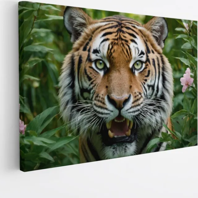 Saammp Canvas Schilderij - Boze Tijger - Natuur - Dieren - 120x80 - Foto op canvas - Wanddecoratie - Muurdecoratie Woonkamer - Slaapkamer decoratie - Canvas Print Multicolor