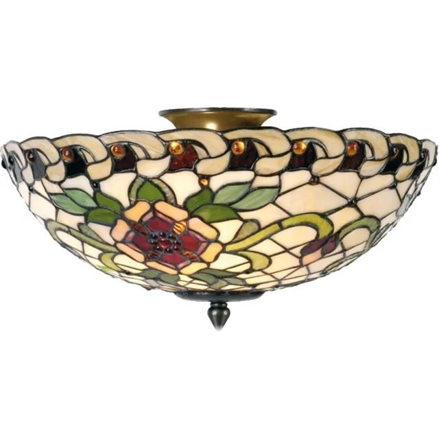 Lumilamp Plafondlamp Tiffany Ø 40x25 cm Groen Rood Metaal Roos