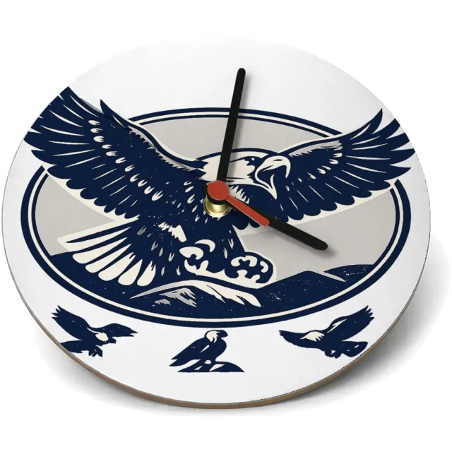 Mr Cadeautjes Klok rond Ø 19 - design Een vliegende arend met uitgespreide vleugels in een ovale v | cadeau Wit