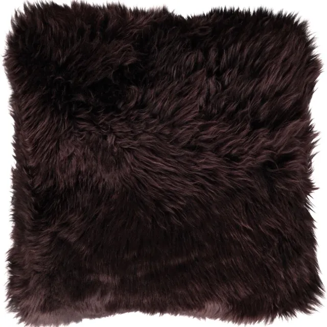 Sheepskin House Langharig Schapenvacht Kussen - 50x50 cm Chocolate