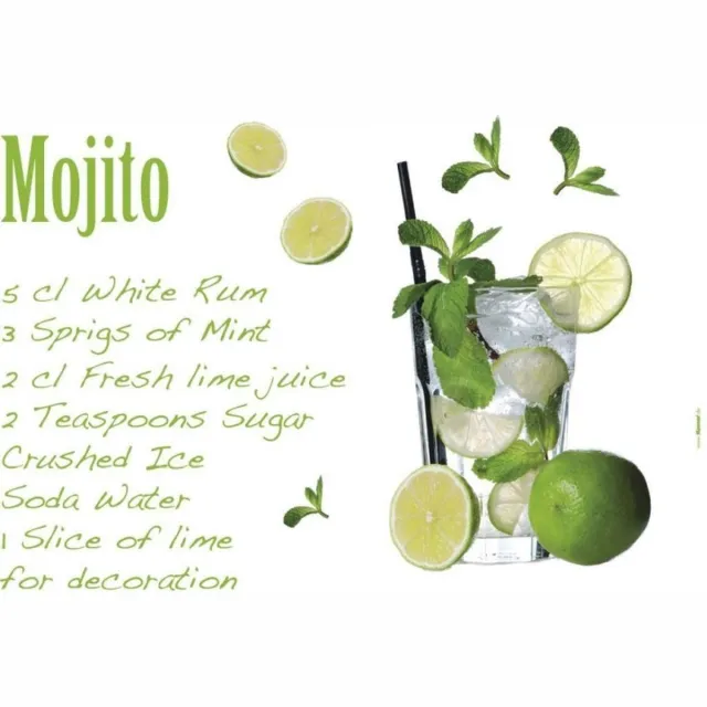 Komar Muursticker - Mojito - Cocktail - Zelfklevend - Muurdecoratie - Stickers - Keuken - Eetkamer - 100 x 70 cm - Groen - Komar