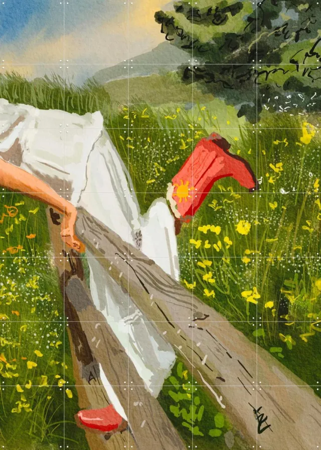 IXXI Into the fields, Ekaterina Zagorska - 100 x 140 cm - Grote wanddecoratie en posters - Speels, Aquarel, Illustraties, Slaapkamer, Studeerkamer Groen