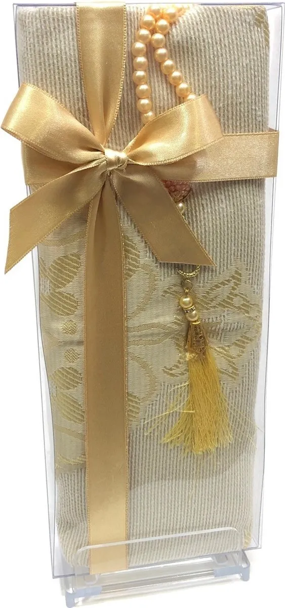 mirac Geschenkset goud met gebedskleed en Parel Tesbih