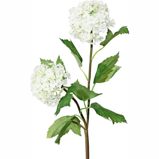Flourify , Sneeuwbal tak (Viburnum) - 5 stuks - kunstbloem- kunstplant - wit/groen - 49 cm