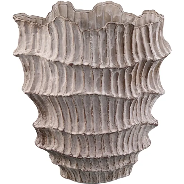 PTMD Talan Beige Round Wavy Ribbed Ceramic Vase A