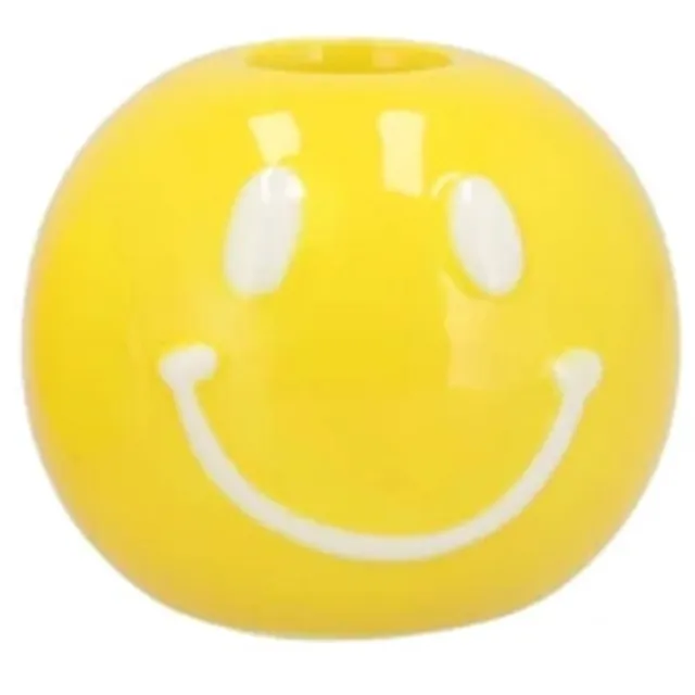 Smiley kaarsenhouder 7x7x6cm Geel/wit