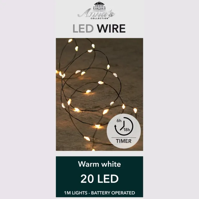 Anna's Collection draadverlichting - 20 led lampjes - warm wit - 100 cm - batterij - lichtsnoer