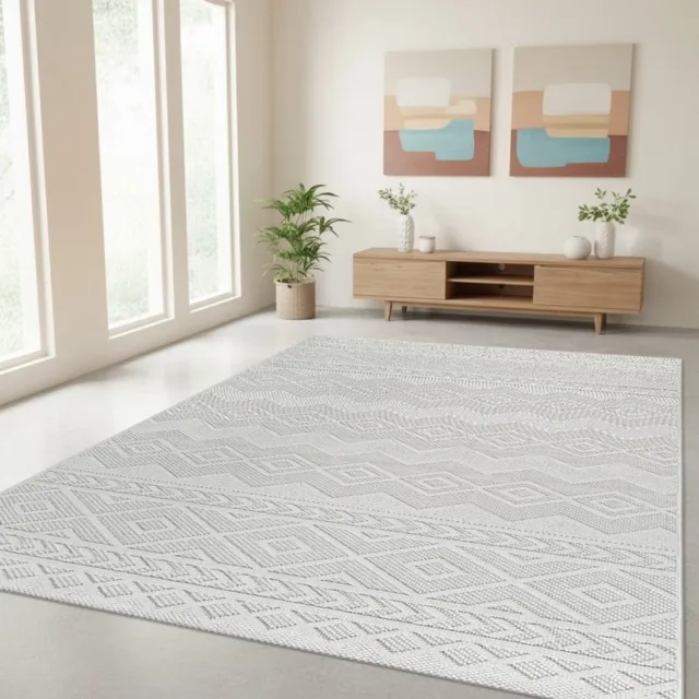 TapisTrend Designer tapijt Crème Geometrisch binnen - buitenkleed vloerkleed met geweven ruit- en chevronpatronen voor de woonkamer, slaapkamer en eetkamer Beige