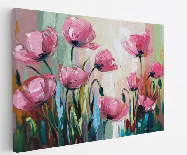 Saammp Canvas Schilderij - Expressieve Roze Bloemen - Natuur - Abstract - 45x30 - Foto op canvas - Wanddecoratie - Muurdecoratie Woonkamer - Kantoor Decoratie Multicolor
