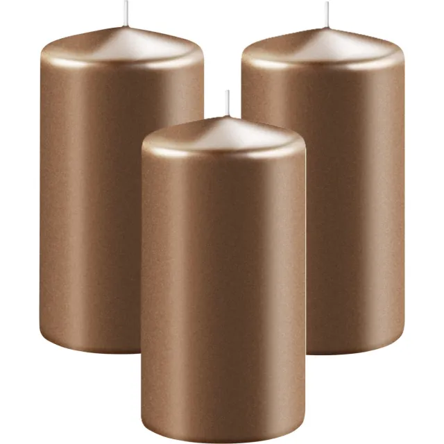 Enlightening Candles Cilinderkaars/stompkaars - 3x - koper - D6 x H15 cm - 58 branduren - Dikke kaarsen - Voor kandelaar of plateau