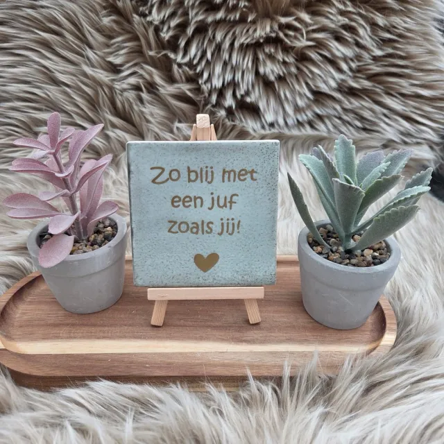 CreaCraft Robuust Wenstegeltje – Zo Blij met een Juf Zoals Jij – 10 X 10cm – Juffen bedankje – Einde schooljaar – Afscheid juf – Juf Cadeau – Trendy – Afscheid – Bedankje – Zomaar – Verjaardag – Decoratief Tegeltje met Standaard – Cadeau Idee Robuust mintgroen/Goud