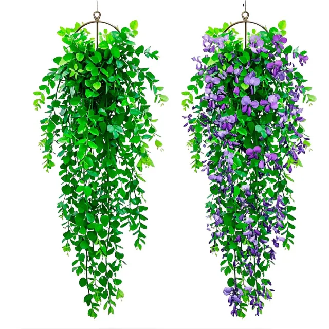 Ibenzoa Kunstmatige Hangplanten in Pot voor Binnen en Buiten - 2 Stuks, 75cm lang, Ideaal voor Balkon en Slaapkamer Decoratie groen