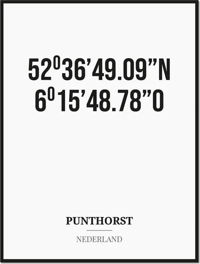 Studio216 Poster/kaart PUNTHORST met coördinaten zwart, wit