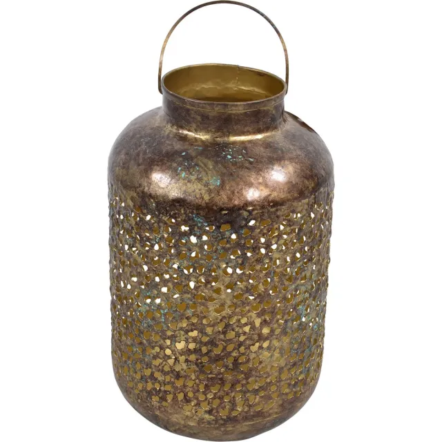 Lesliliving Lesi Living Lantaarn/windlicht - Oosterse stijl - goud - metaal - antieke uitstraling - 20 x 32 cm Goudkleurig