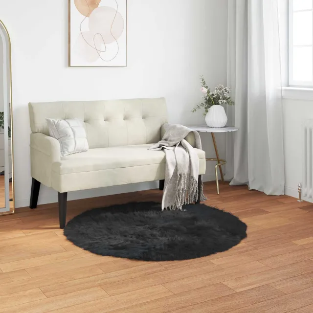 vidaXL Tapijt van imitatie TAFALLA Zwart Ø 100 cm Polyester, foto 2