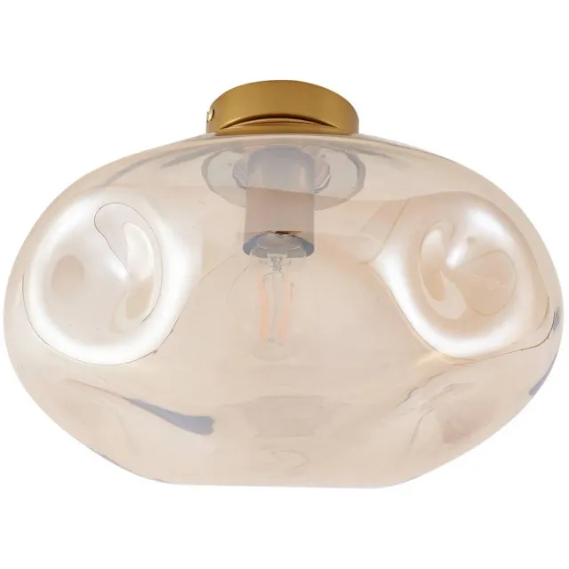 Lindby plafondlamp - 1licht - Glas, ijzer - H: 25 cm - E27 - amber, messing