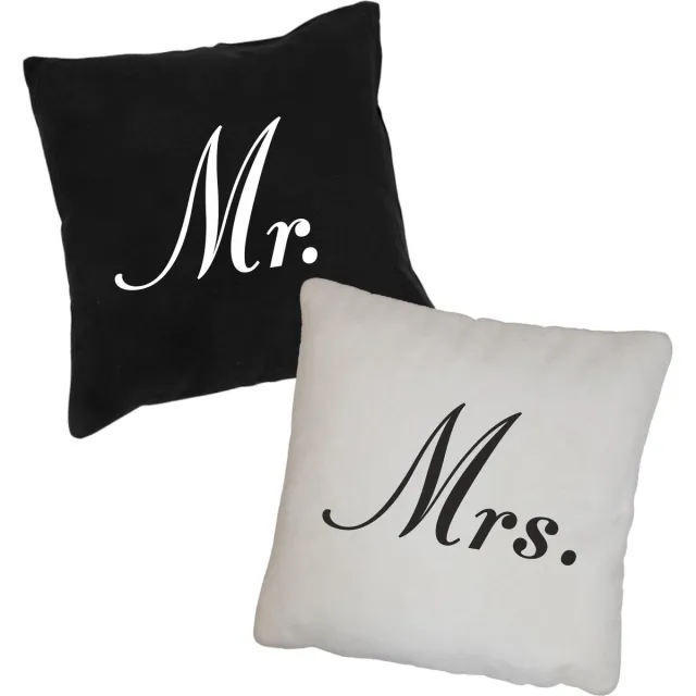 Think Ahead Mr & Mrs kussens voor koppels, trouwen, cadeau, zwart-wit