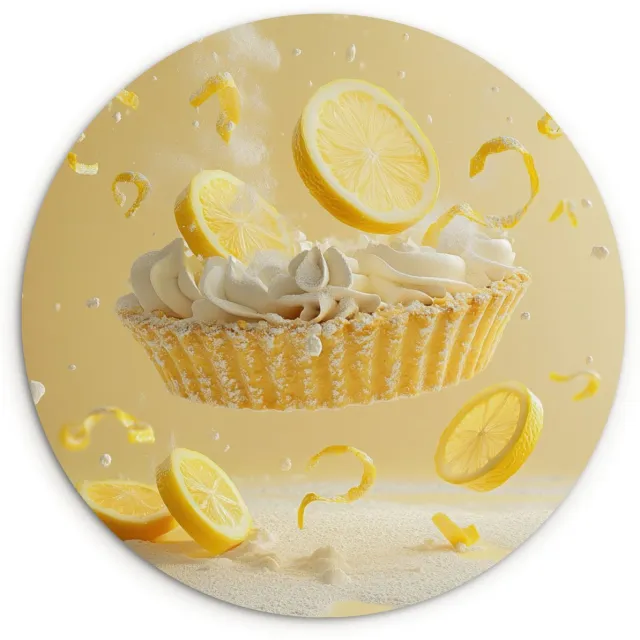 WallCircle Wandcirkel 60x60 cm - Muurcirkel Citroen - Taart - Eten - Geel - Muurdecoratie woonkamer - Wanddecoratie slaapkamer - Kamer decoratie accessoires - Ronde schilderijen